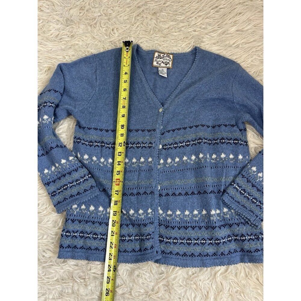 Heirloom Collectibles Vintage Small Fair Isle Blue Cotton Cardigan Sweater - Picture 3 of 8